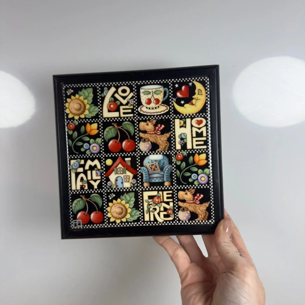 Mary Engelbreit Framed Ceramic Tile Wall Art Scottie Dog Cherries Home Family 7